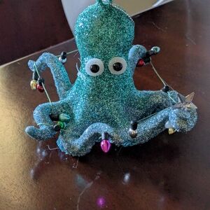 Glittery Blue Octopus Christmas Ornament Or Hanging Decor